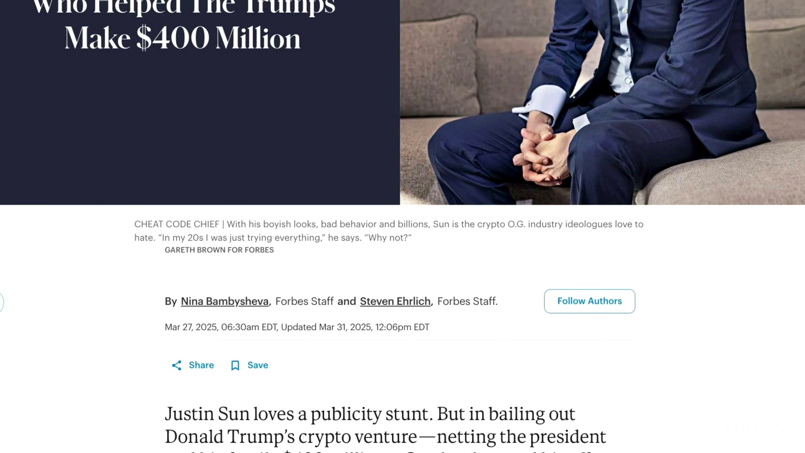 Meet the Crypto Billionaire Who Helped the Trumps Make $400 Million