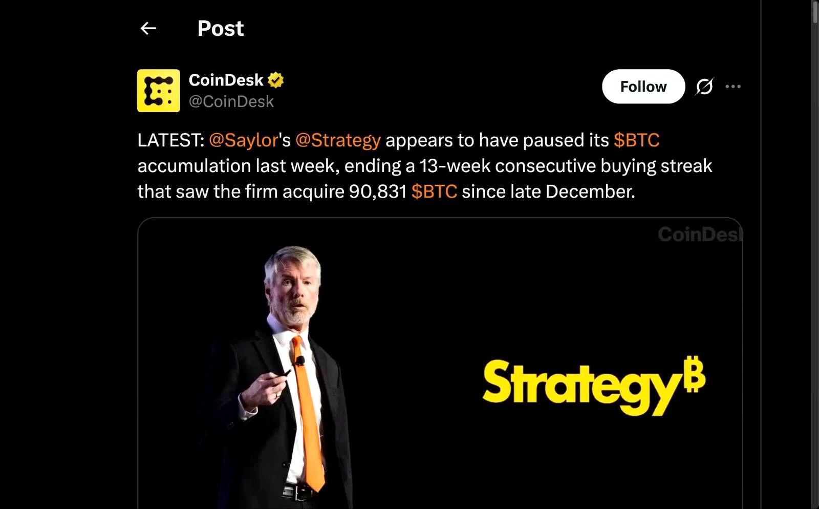 Bitcoin Pause, Bigger Pitch: Why Saylor’s No-Buy Week Matters