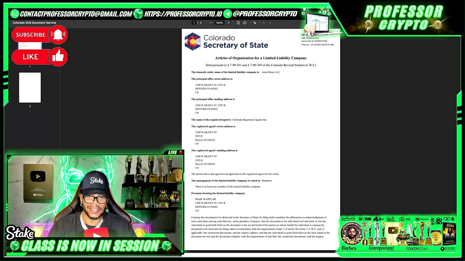Registration and company details cited in the video