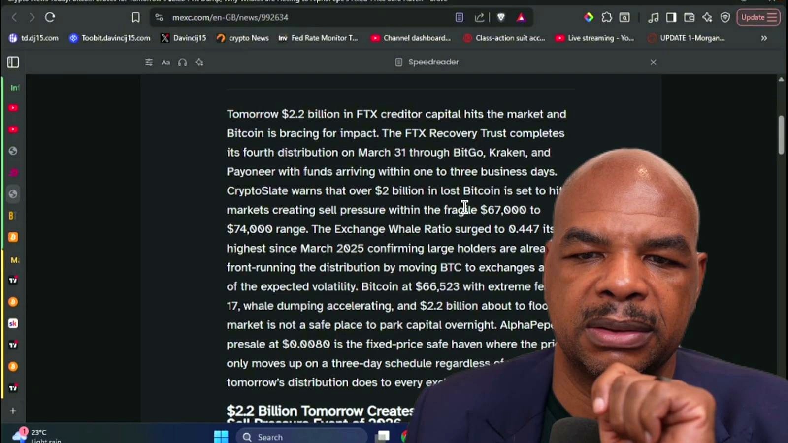 BTC is also facing a separate market pressure point: the FTX distribution